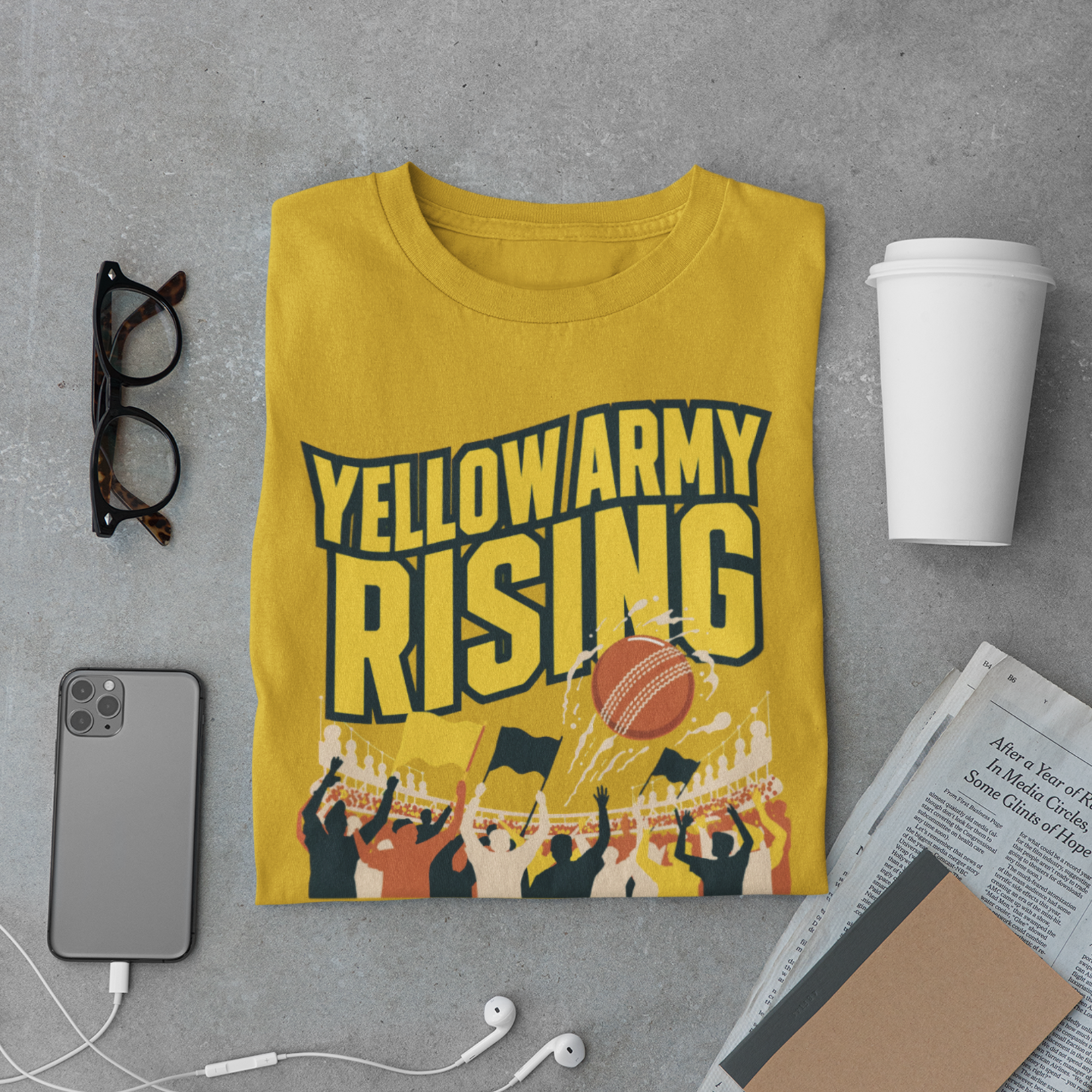 Yellow Army Rising Cricket Fan T-Shirt