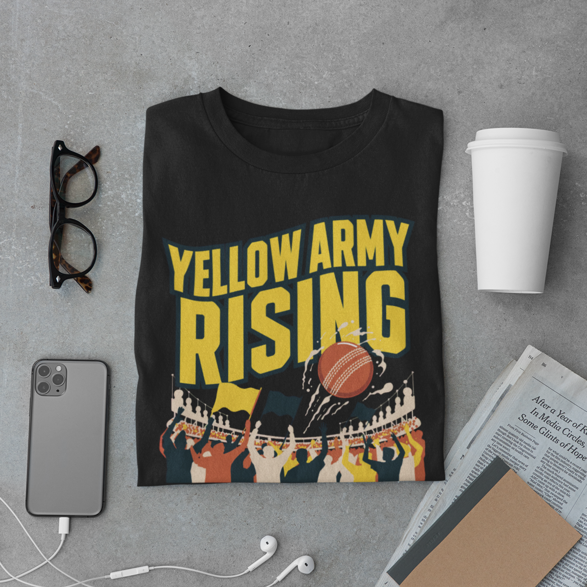 Yellow Army Rising Cricket Fan T-Shirt
